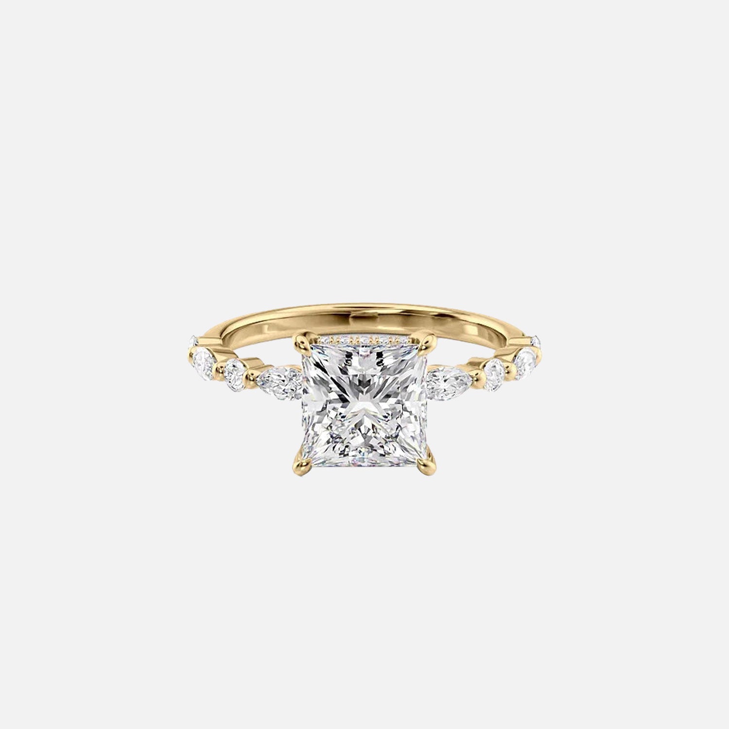 The Marquise Round Lindsey Princess Lab Diamond Ring 14k Yellow Gold 001