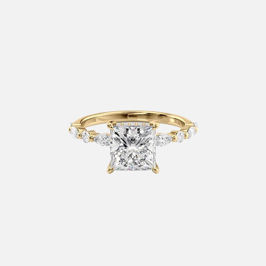 The Marquise Round Lindsey Princess Lab Diamond Ring 14k Yellow Gold 001