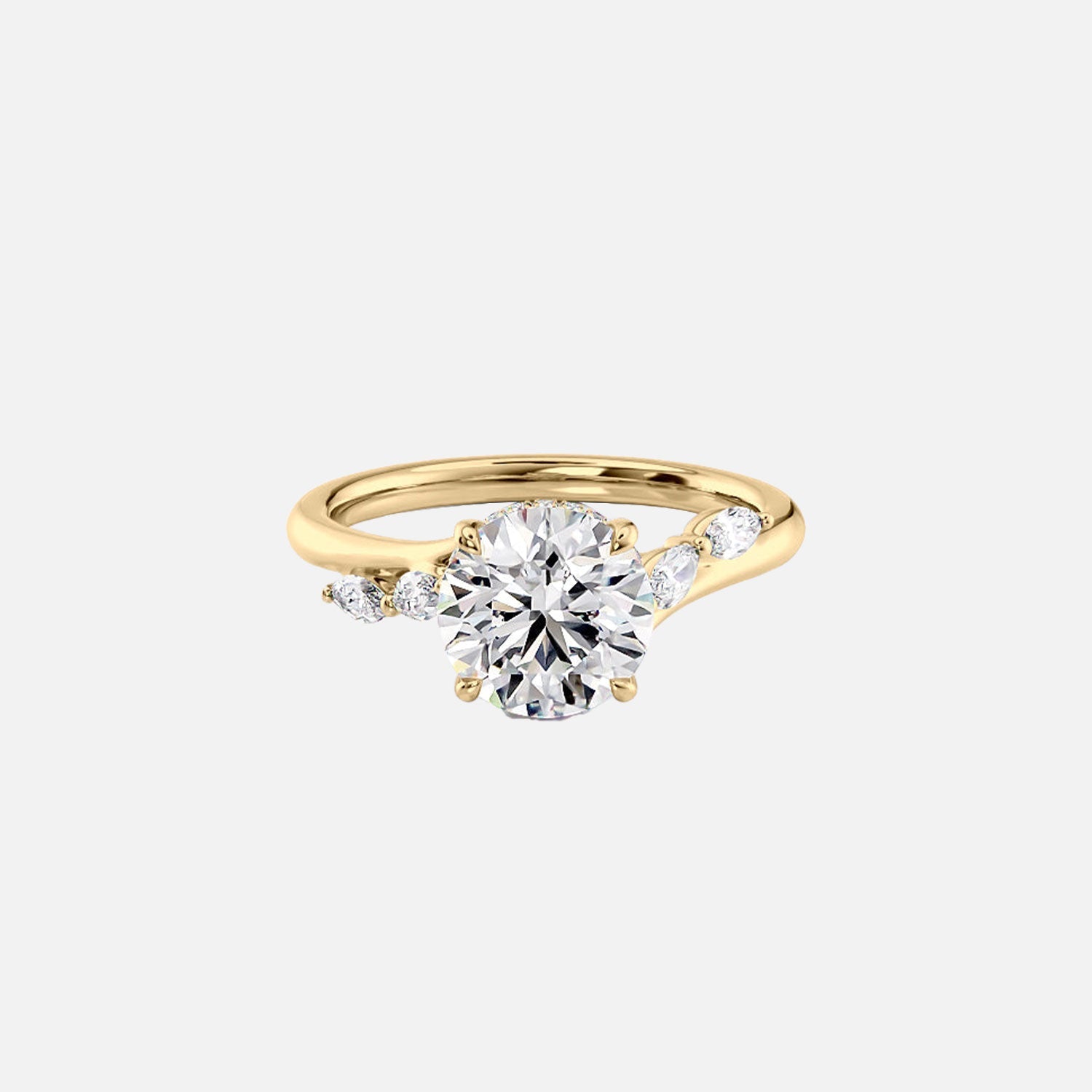 The Nova Round Moissanite Ring 14k Yellow Gold 001