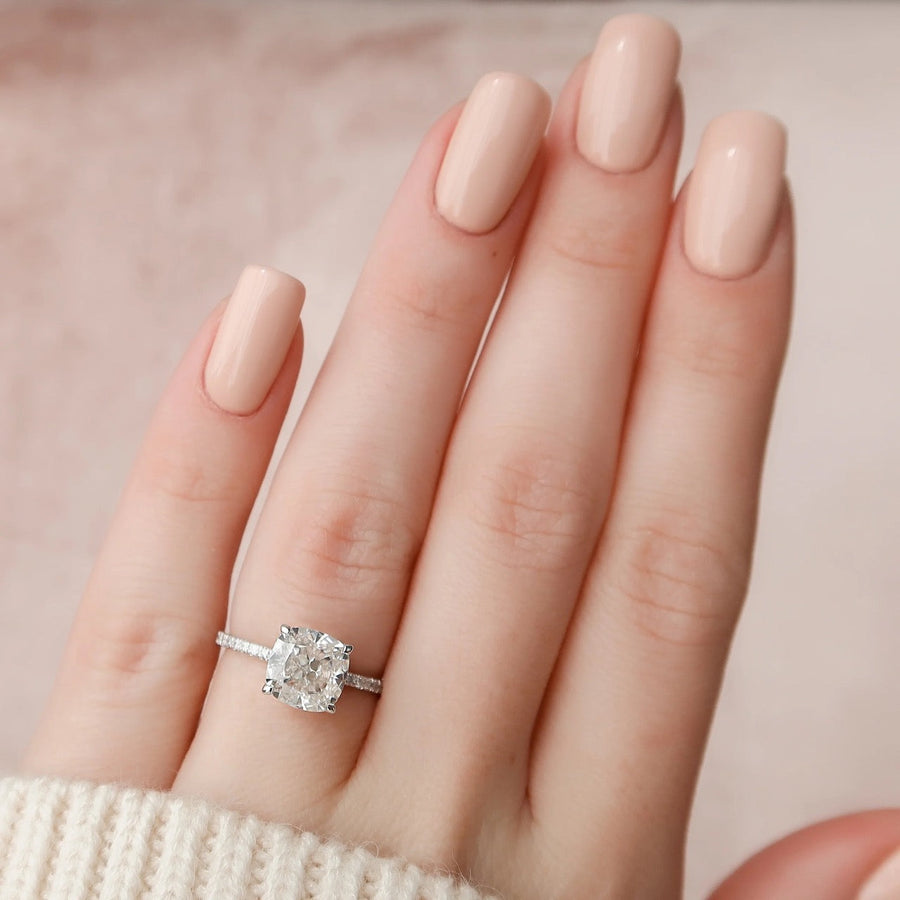  The Pave Alex Cushion Moissanite Ring 14k White Gold 003
