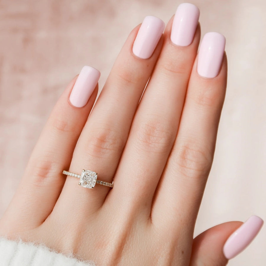  The Pave Alex Cushion Moissanite Ring 18k Yellow Gold 003