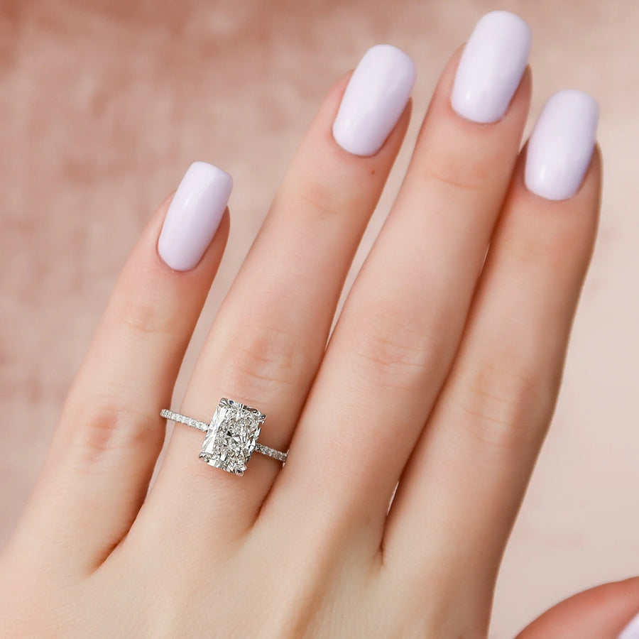  The Pave Alex Radiant Lab Diamond Ring 14k White Gold 003