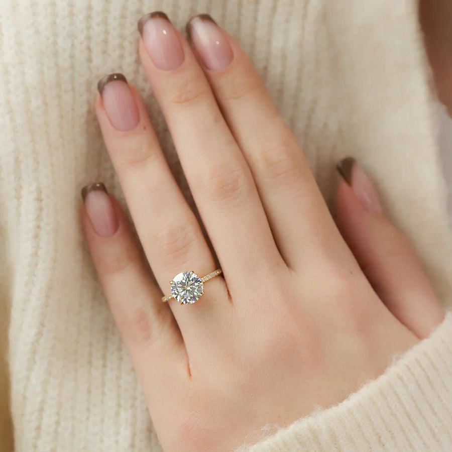 The Pave Alex Round Lab Diamond Ring 18k Yellow Gold 003
