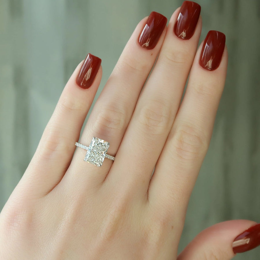  The Pave Ashley Radiant Moissanite Ring 14k White Gold 003