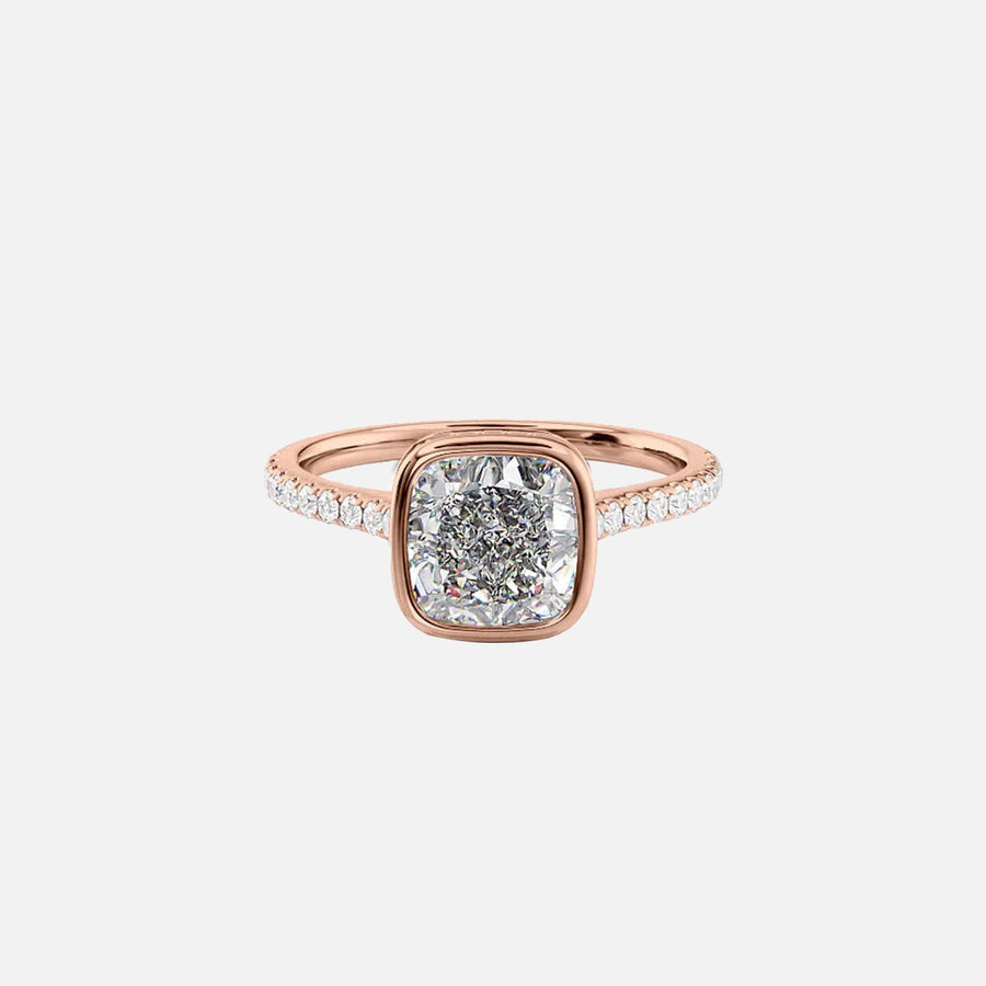  The Pave Charlotte Cushion Lab Diamond Ring 14k Rose Gold 001