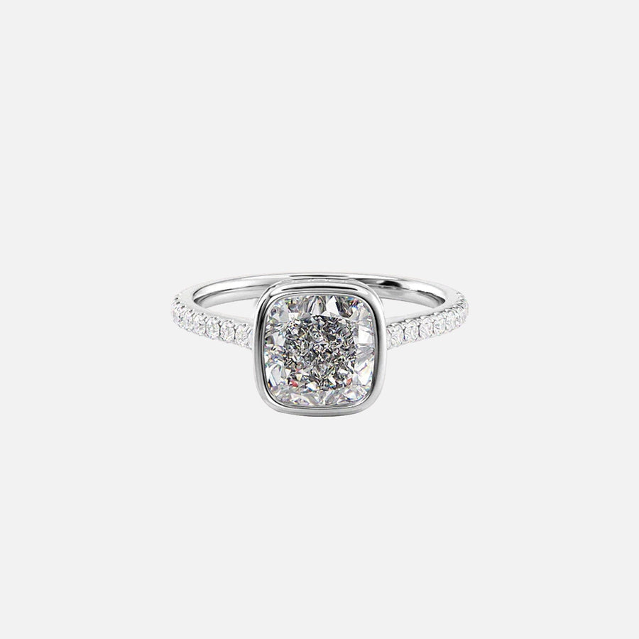  The Pave Charlotte Cushion Lab Diamond Ring 14k White Gold 001