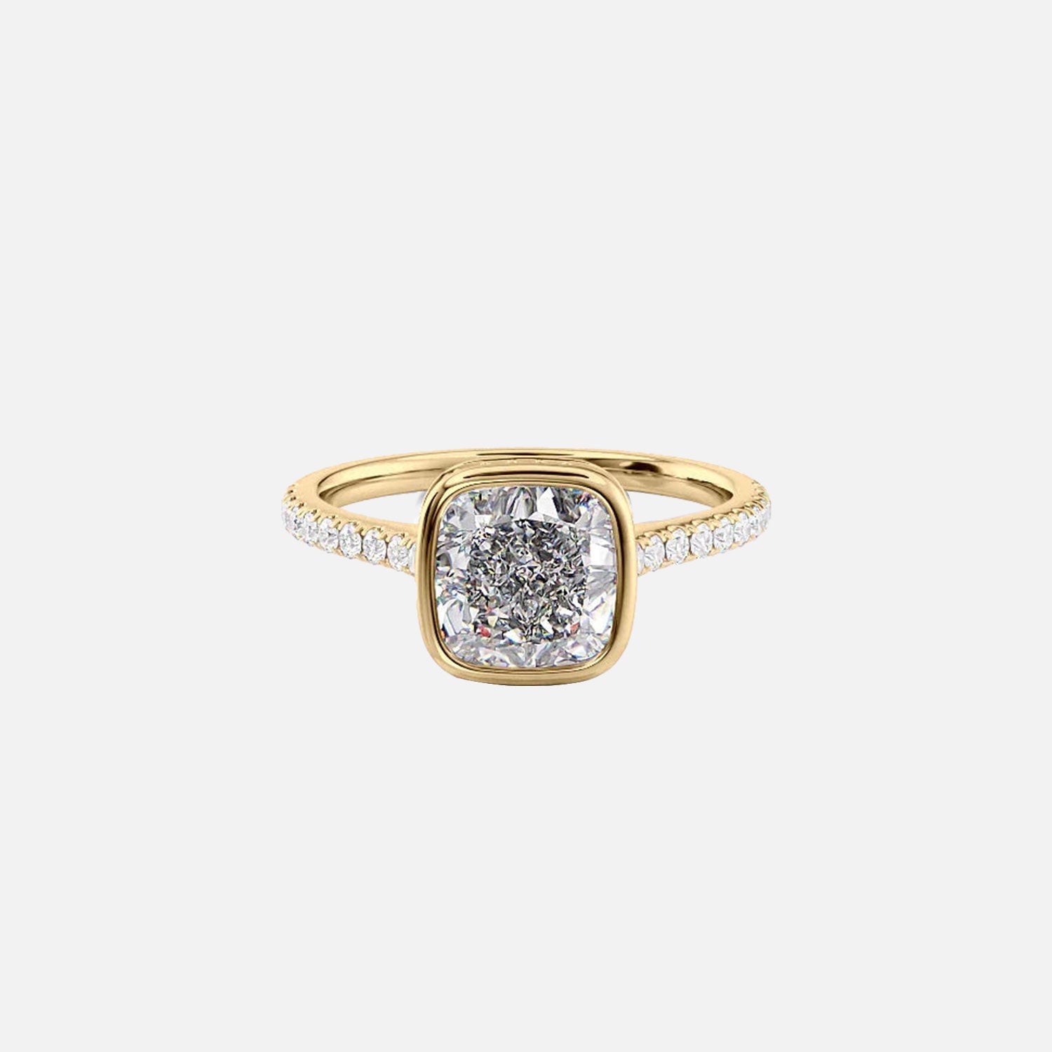 The Pave Charlotte Cushion Lab Diamond Ring 14k Yellow Gold 001