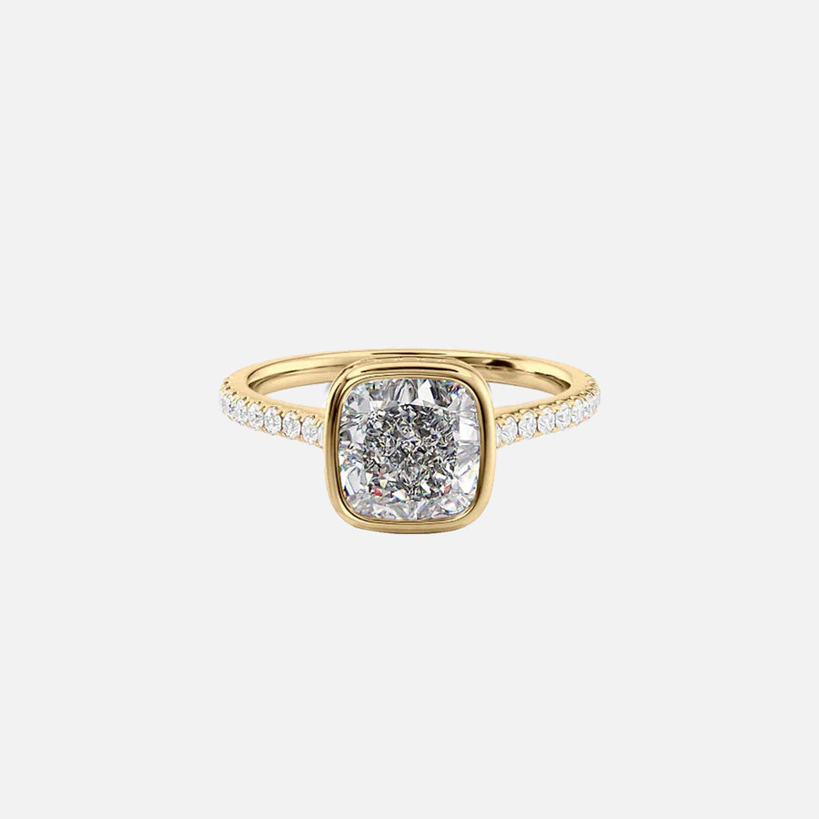  The Pave Charlotte Cushion Lab Diamond Ring 18k Yellow Gold 001