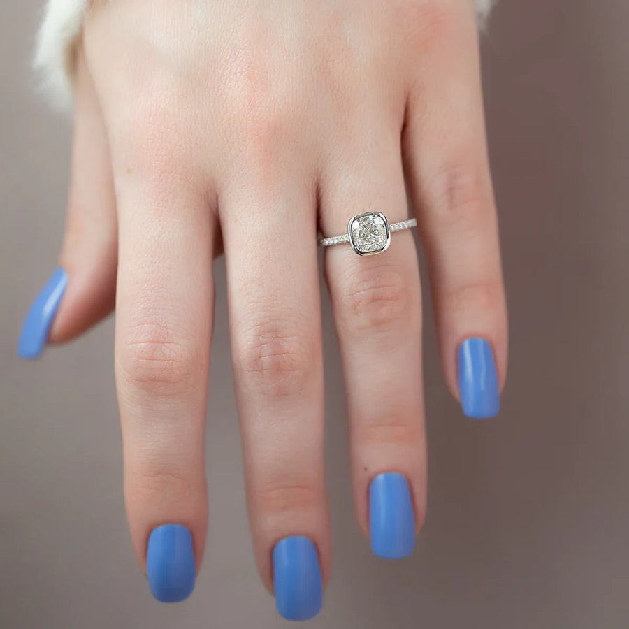  The Pave Charlotte Cushion Moissanite Ring 14k White Gold 003