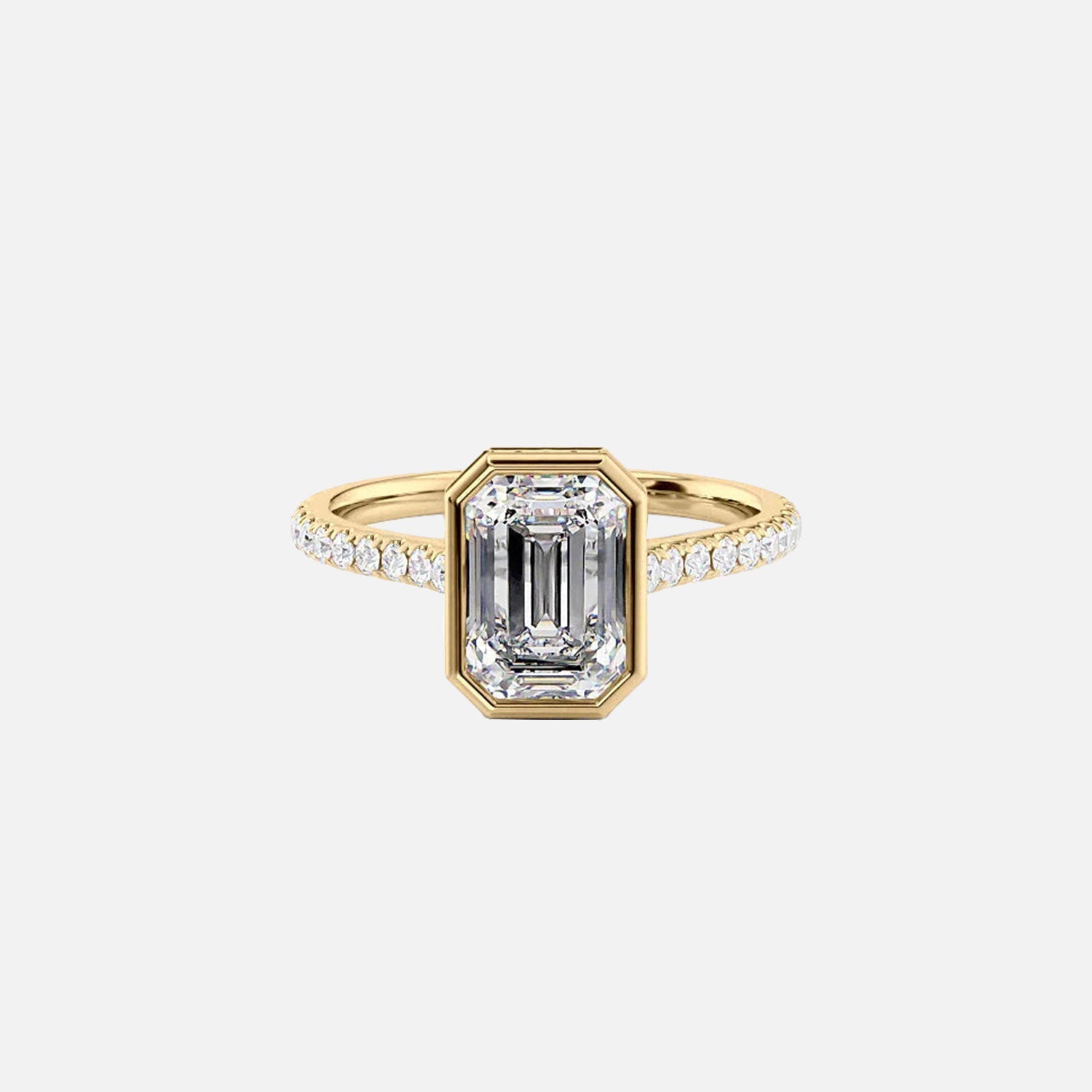The Pave Charlotte Emerald Moissanite Ring 14k Yellow Gold 001