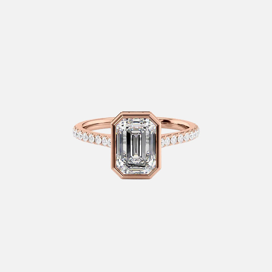  The Pave Charlotte Emerald Moissanite Ring 18k Rose Gold 001