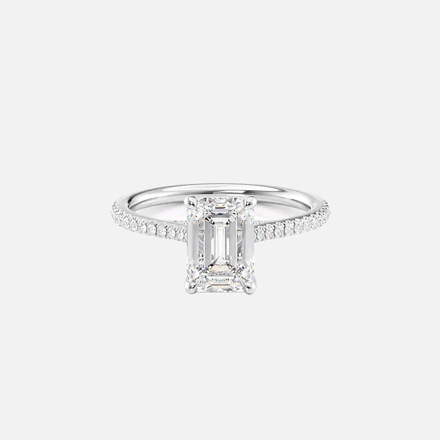  The Pave Claire Emerald Lab Diamond Ring 18k White Gold 001