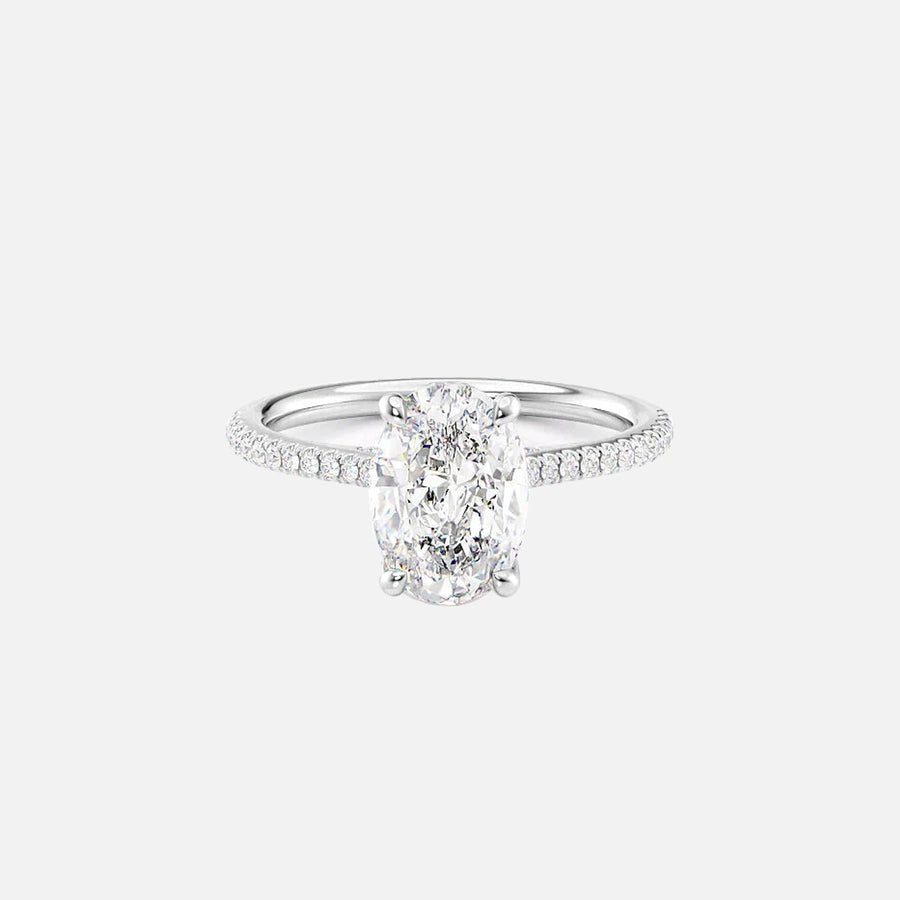  The Pave Claire Oval Moissanite Ring 14k White Gold 001