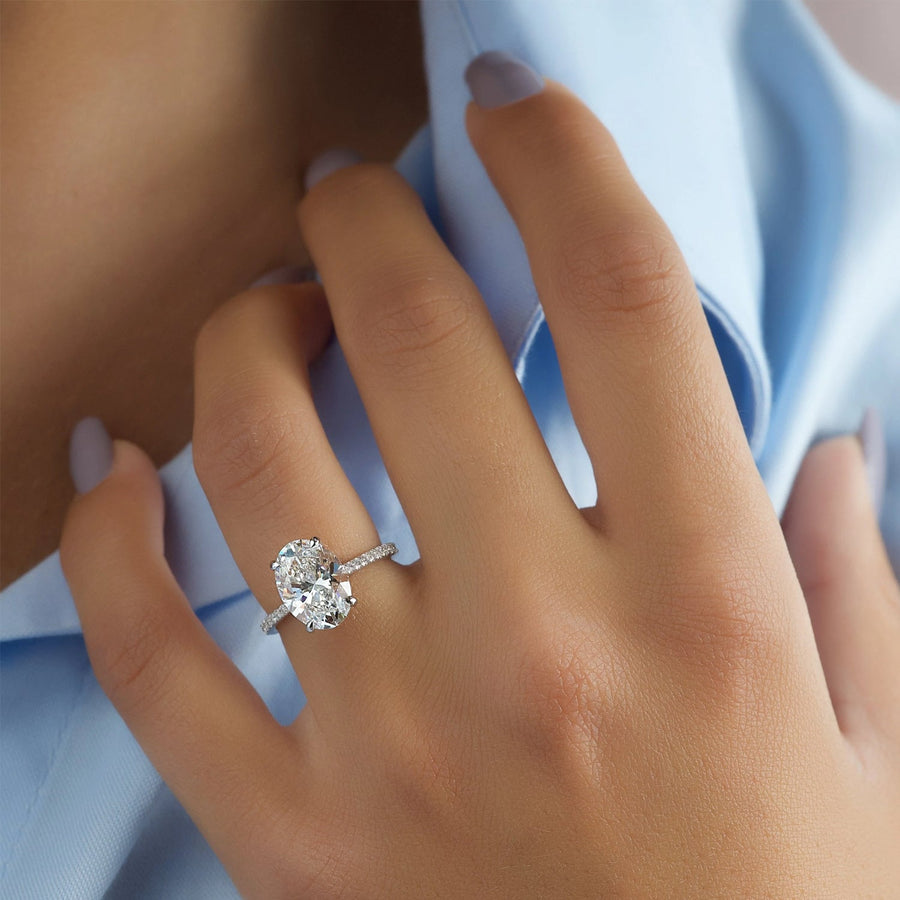  The Pave Claire Oval Moissanite Ring 14k White Gold 003