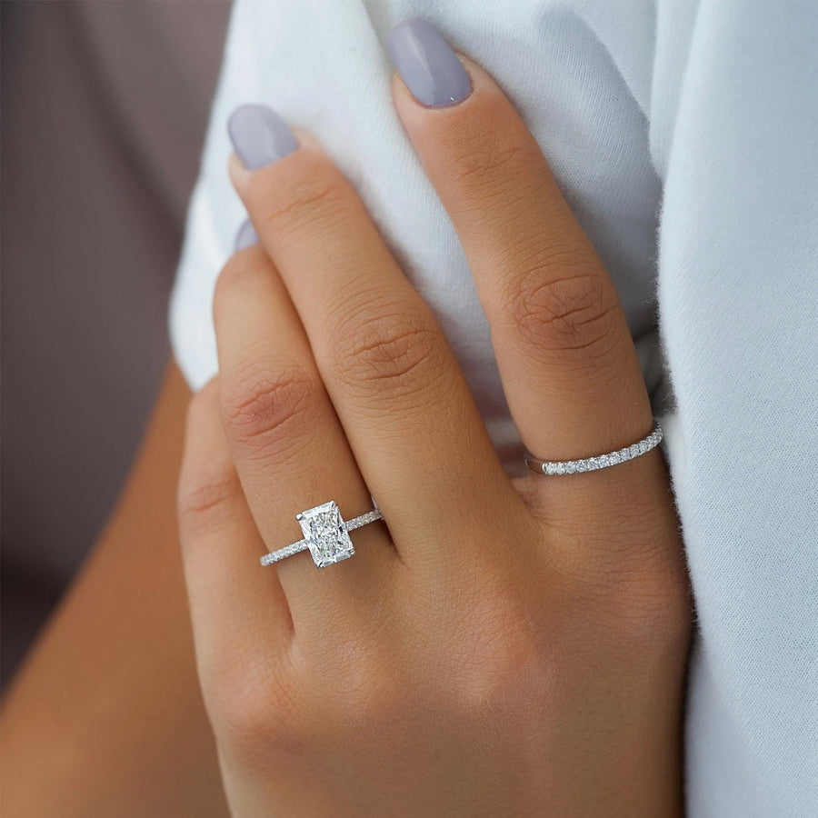  The Pave Claire Radiant Lab Diamond Ring 14k White Gold 003