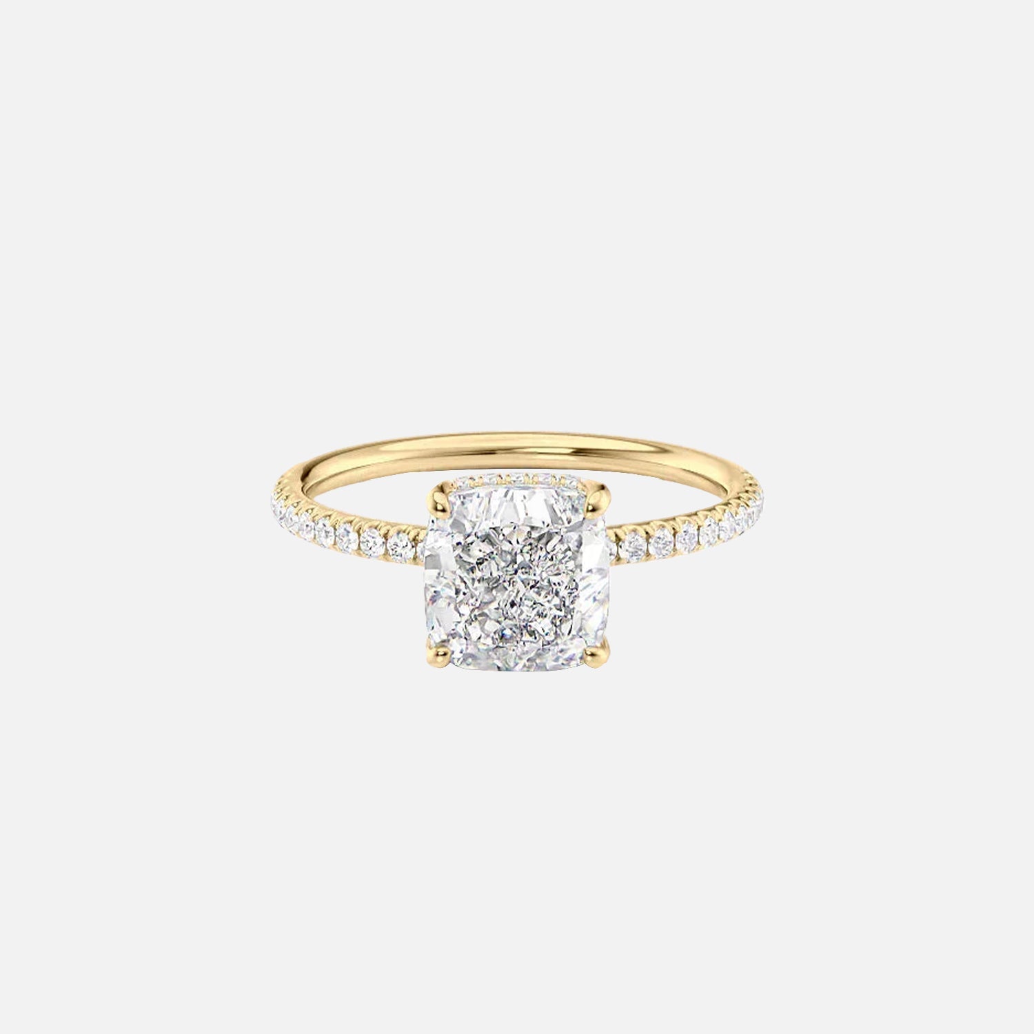 The Pave Crown Kamellie Cushion Lab Diamond Ring 14k Yellow Gold 001