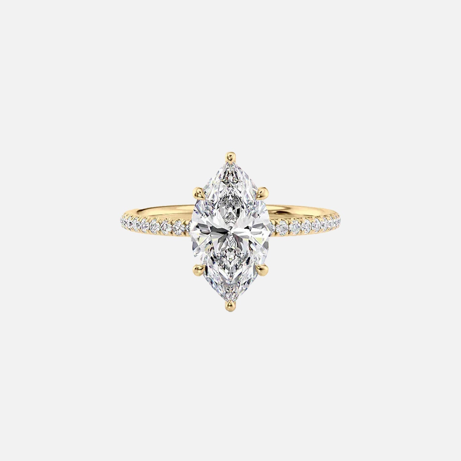 The Pave Crown Kamellie Marquise Moissanite Ring 14k Yellow Gold 001