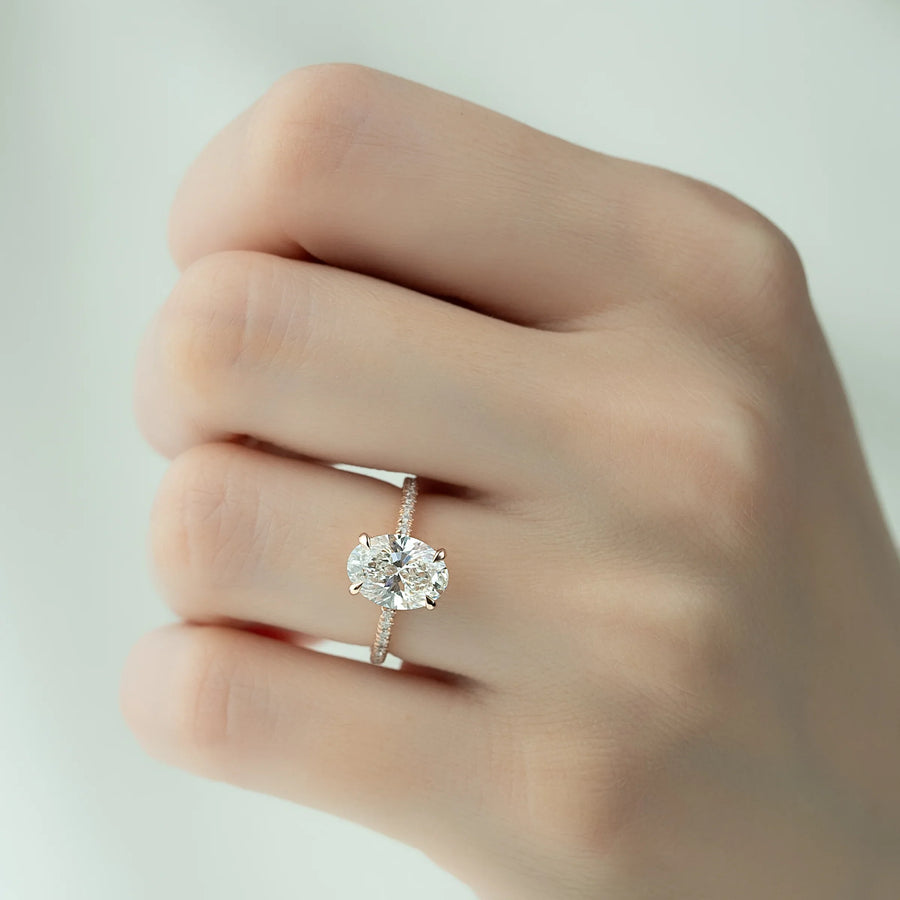  The Pave Crown Kamellie Oval Lab Diamond Ring 14k Rose Gold 003