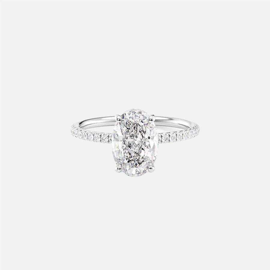  The Pave Crown Kamellie Oval Lab Diamond Ring 14k White Gold 001