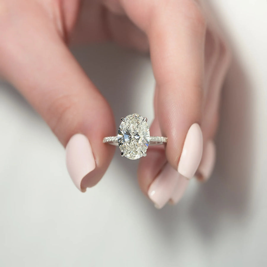  The Pave Crown Kamellie Oval Lab Diamond Ring 14k White Gold 004