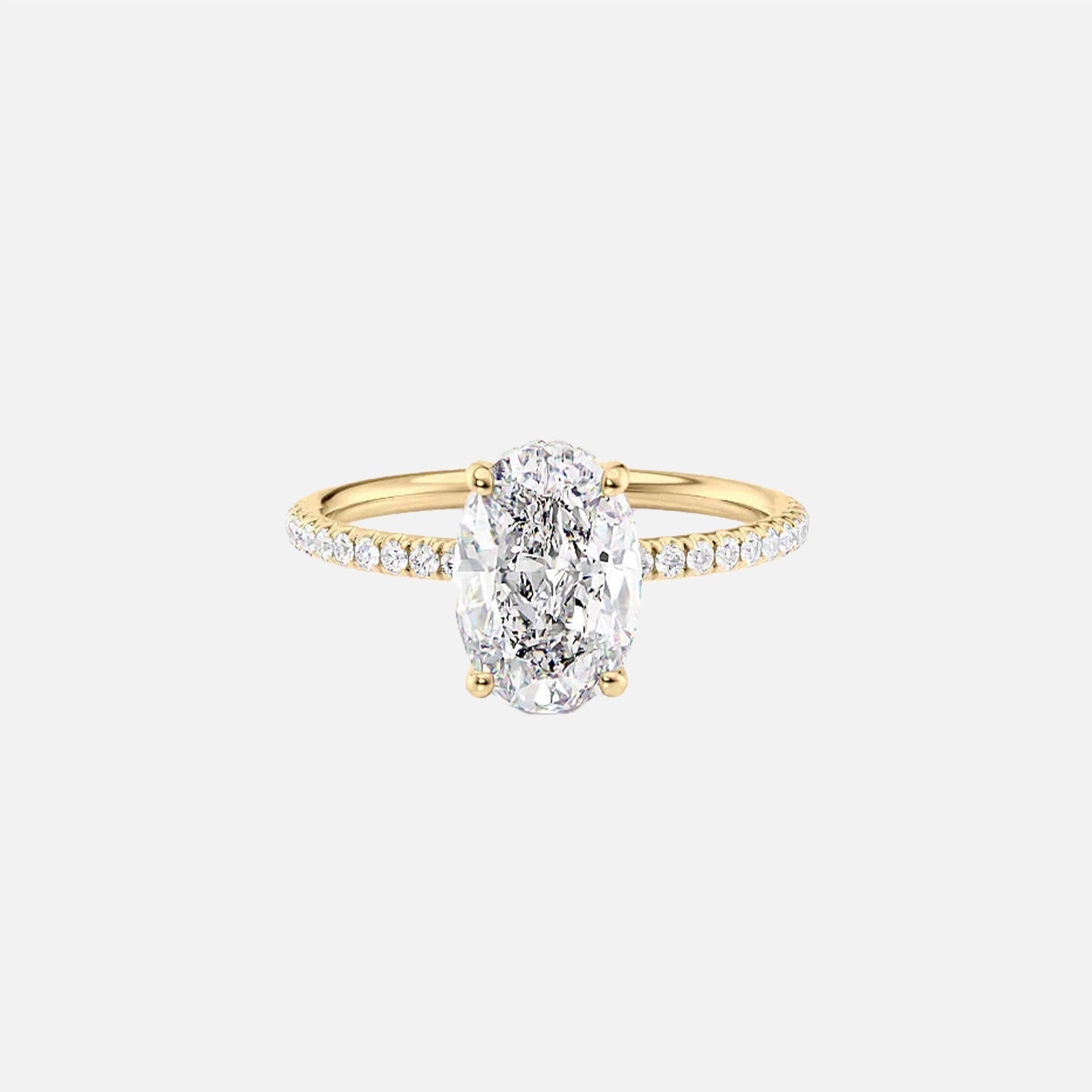 The Pave Crown Kamellie Oval Lab Diamond Ring 14k Yellow Gold 001
