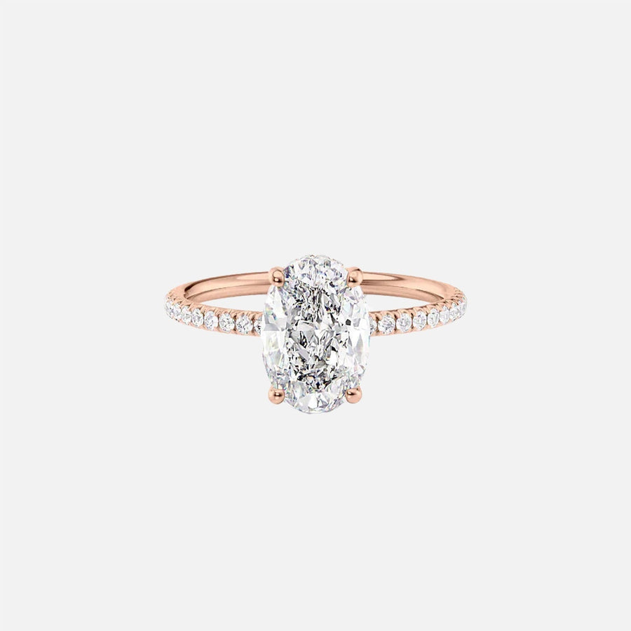  The Pave Crown Kamellie Oval Lab Diamond Ring 18k Rose Gold 001