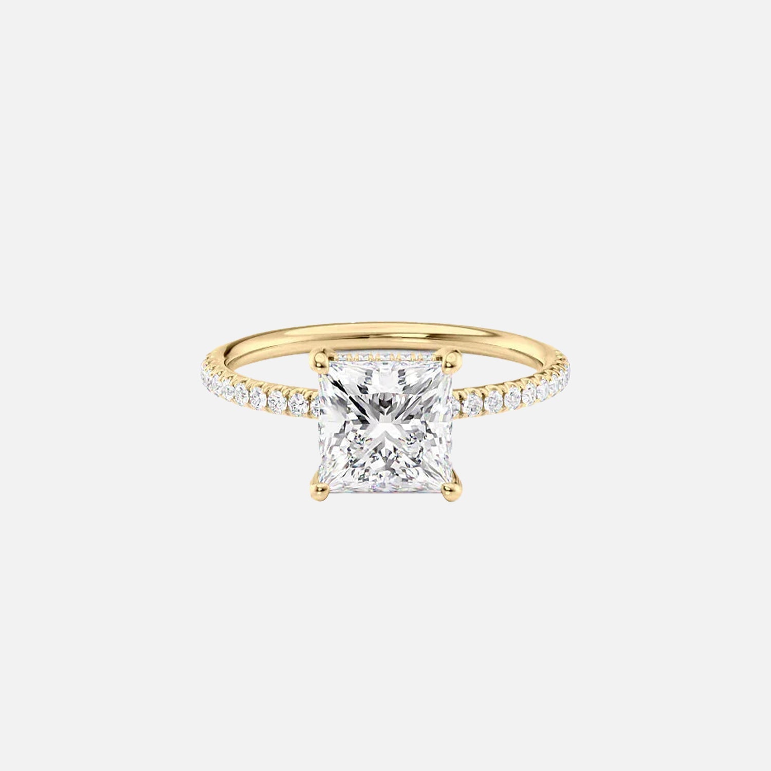 The Pave Crown Kamellie Princess Lab Diamond Ring 14k Yellow Gold 001