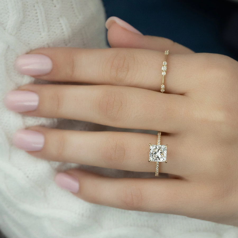  The Pave Crown Kamellie Princess Lab Diamond Ring 14k Yellow Gold 003