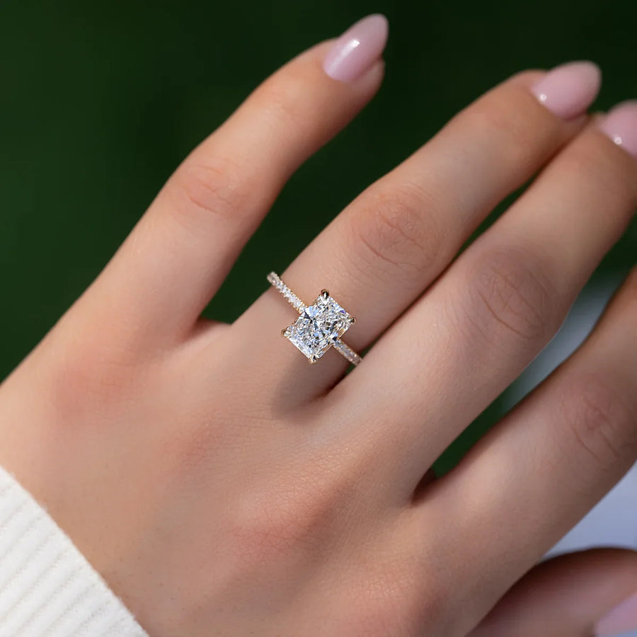  The Pave Crown Kamellie Radiant Lab Diamond Ring 14k Yellow Gold 003