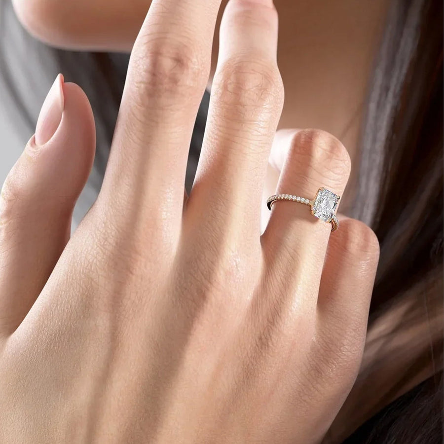  The Pave Eleanor Radiant Lab Diamond Ring 18k Yellow Gold 004