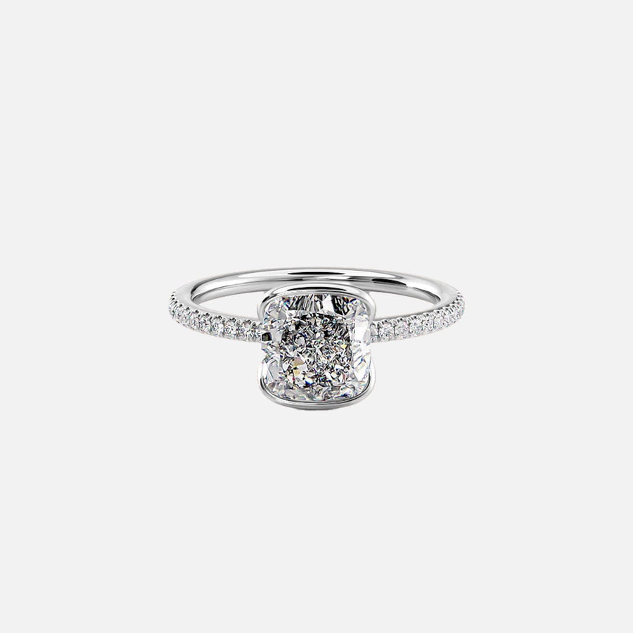  The Pave Eliza Cushion Lab Diamond Ring 18k White Gold 001
