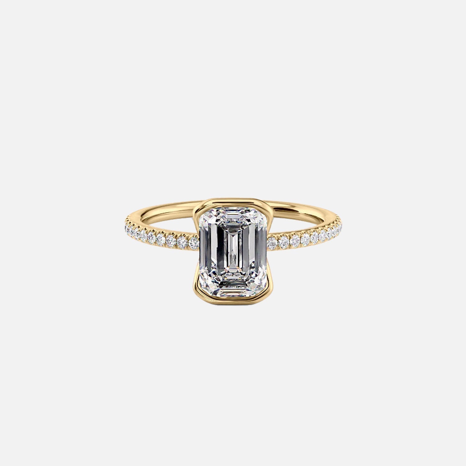 The Pave Eliza Emerald Lab Diamond Ring 14k Yellow Gold 001