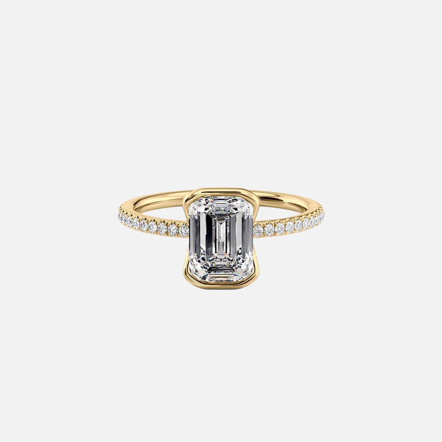 The Pave Eliza Emerald Lab Diamond Ring 14k Yellow Gold 001