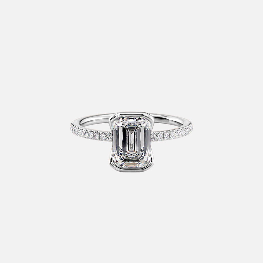  The Pave Eliza Emerald Lab Diamond Ring 18k White Gold 001