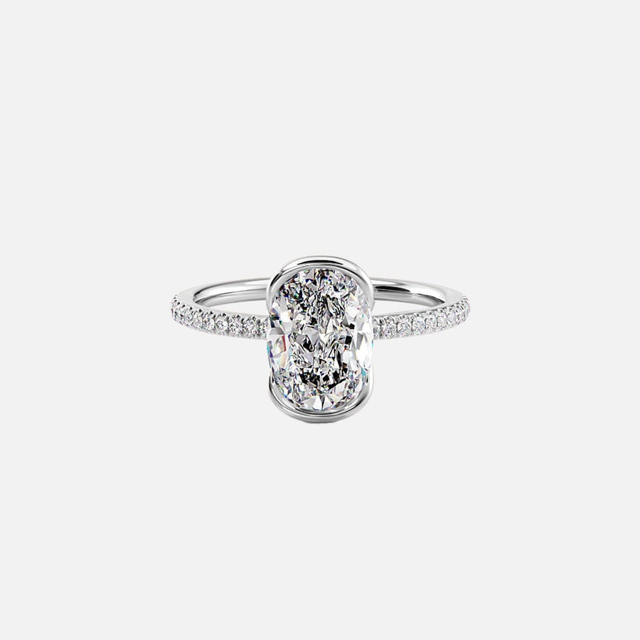  The Pave Eliza Oval Lab Diamond Ring 14k White Gold 001