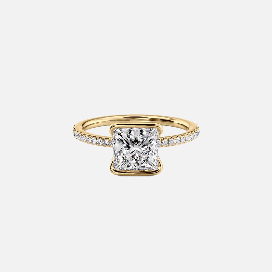  The Pave Eliza Princess Lab Diamond Ring 18k Yellow Gold 001