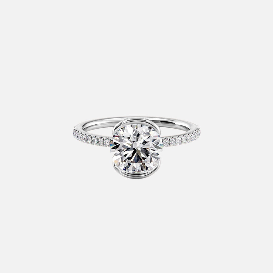  The Pave Eliza Round Lab Diamond Ring 14k White Gold 001