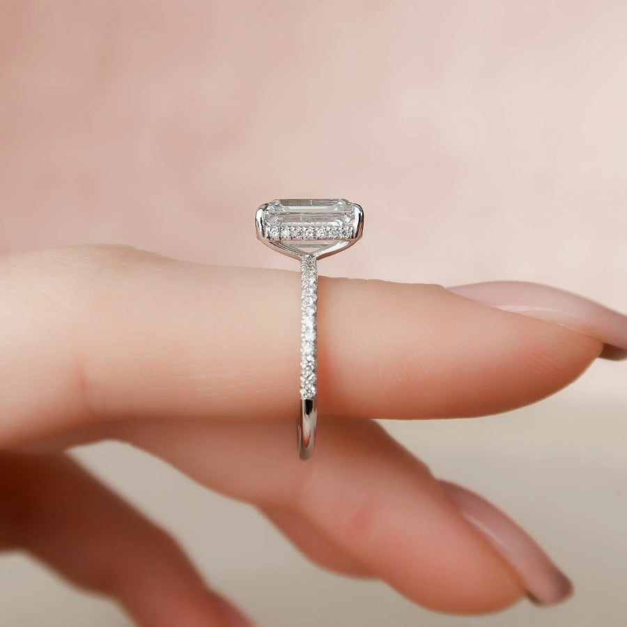  The Pave Kamellie Emerald Lab Diamond Ring 14k White Gold 003