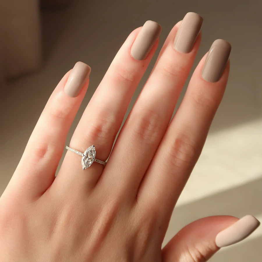  The Pave Kamellie Marquise Moissanite Ring 18k White Gold 003