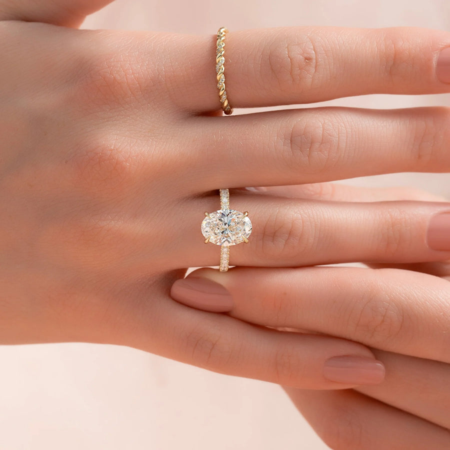  The Pave Kamellie Oval Moissanite Ring 14k Yellow Gold 003