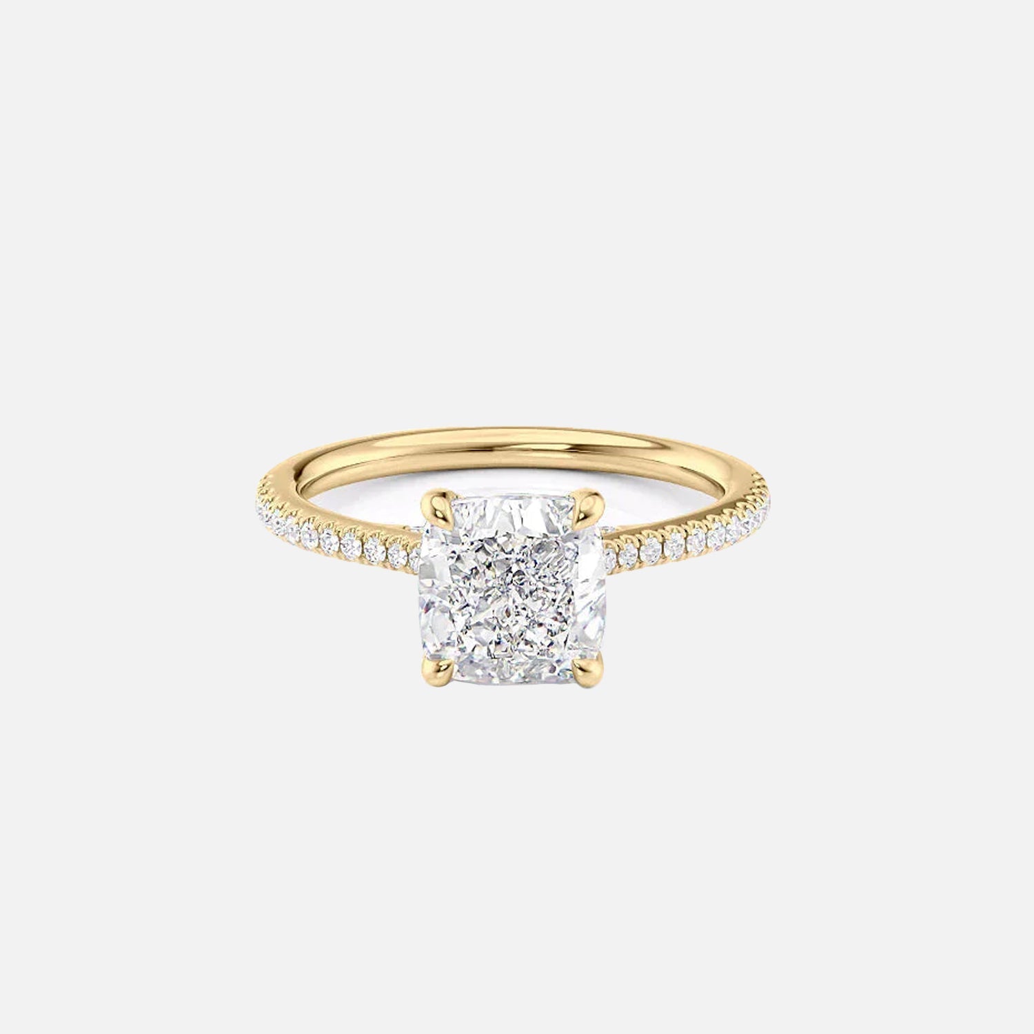The Pave Lexie Cushion Lab Diamond Ring 14k Yellow Gold 001