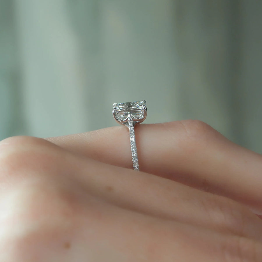  The Pave Lexie Emerald Moissanite Ring 14k White Gold 003