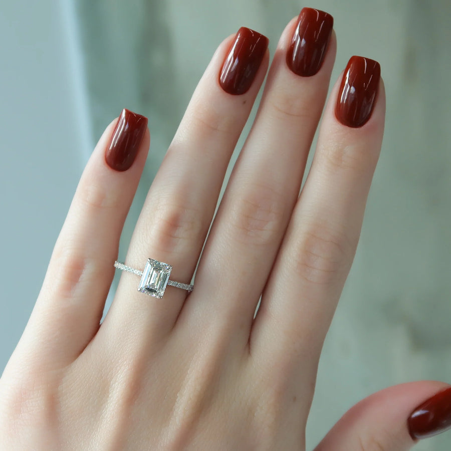 The Pave Lexie Emerald Moissanite Ring 14k White Gold 004 Final