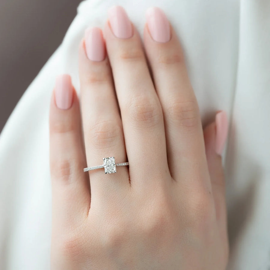 The Pave Lexie Radiant Moissanite Ring 18k White Gold 003