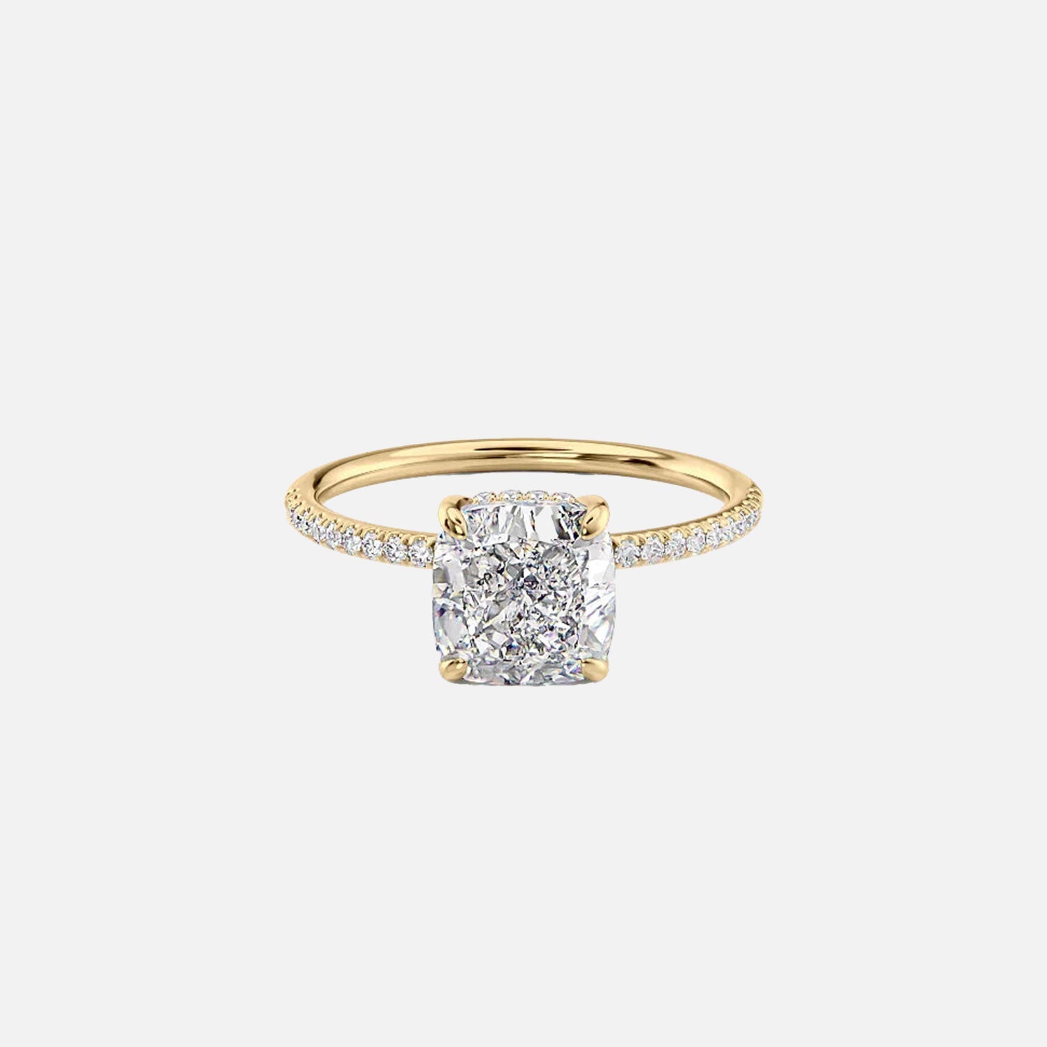 The Pave Lily Cushion Lab Diamond Ring 14k Yellow Gold 001