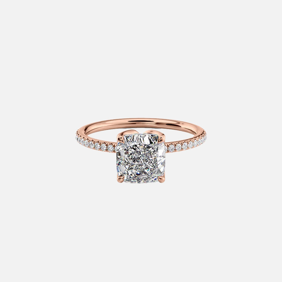  The Pave Lisa Cushion Lab Diamond Ring 14k Rose Gold 001