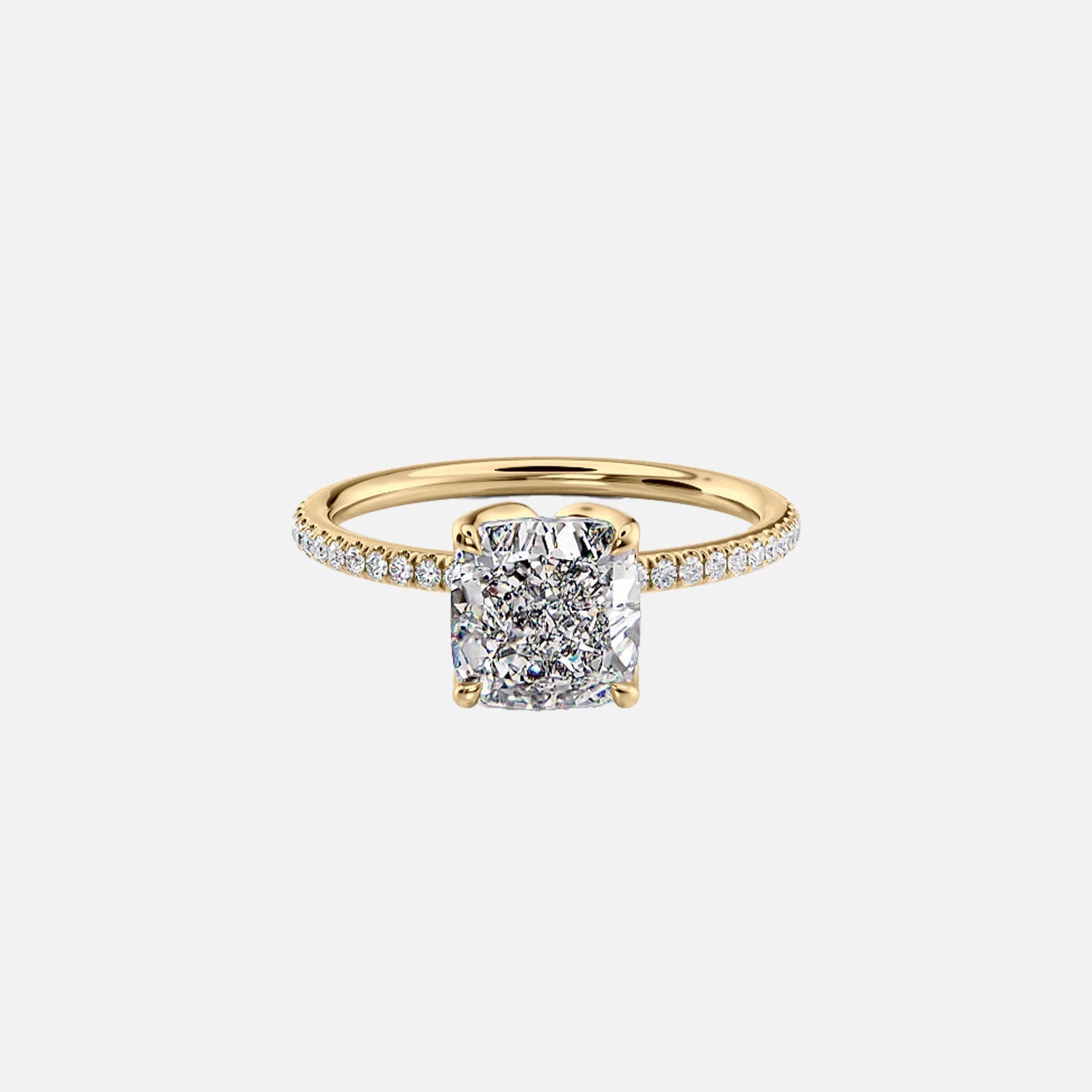 The Pave Lisa Cushion Lab Diamond Ring 14k Yellow Gold 001