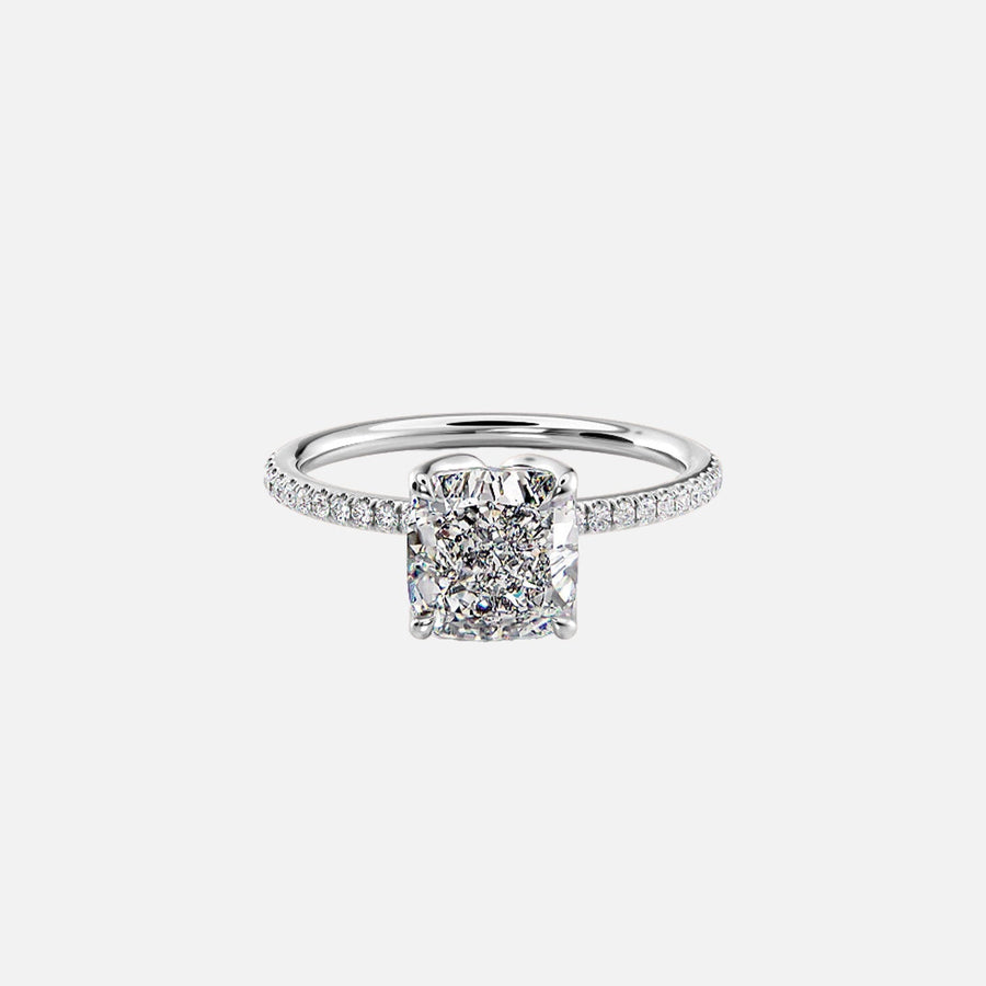  The Pave Lisa Cushion Lab Diamond Ring 18k White Gold 001