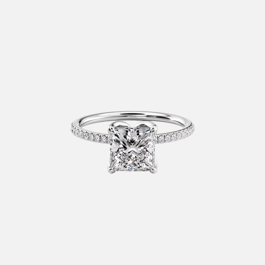  The Pave Lisa Princess Lab Diamond Ring 14k White Gold 001