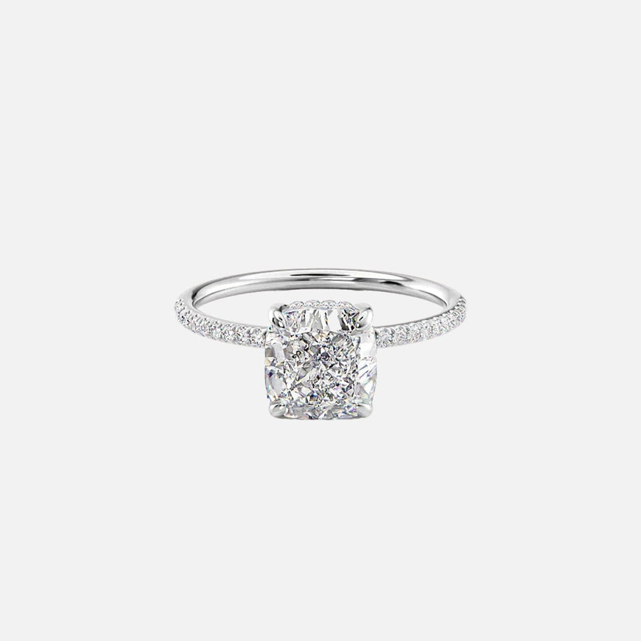  The Pave Low Profile Kamellie Cushion Lab Diamond Ring 14k White Gold 001
